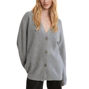 JENNI KAYNE 100% Cashmere Heather Gray Cocoon Button Front Cardigan Extra Small